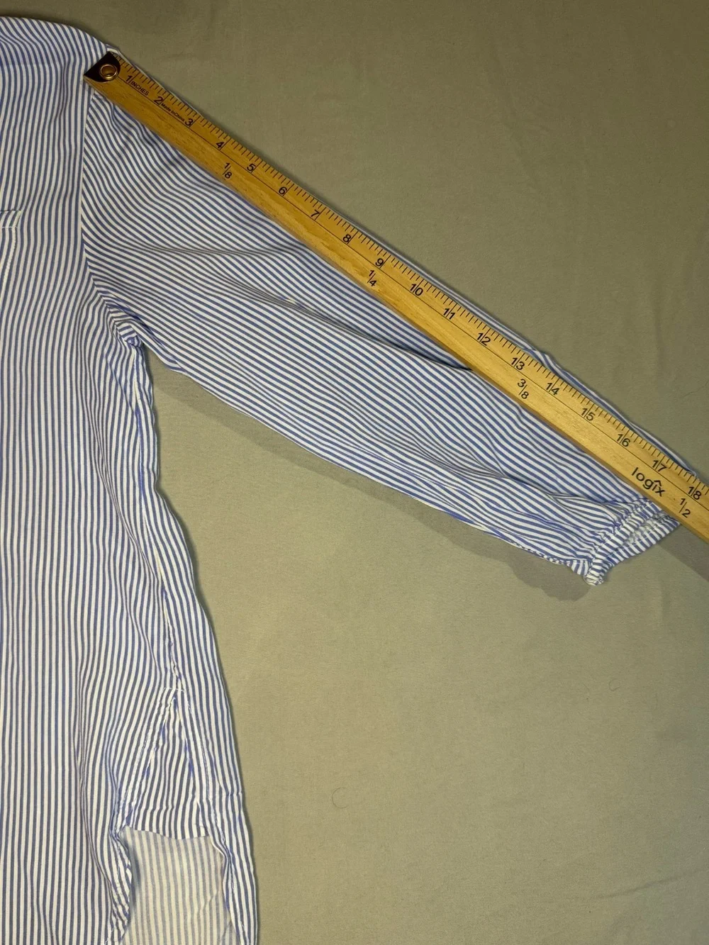 Small Blue White Striped Blouse Coastal Tassel Tie V Neck Top Nautical Summer